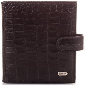 Средняя визитница из натуральной кожи под крокодила в черном цвете Desisan 80447