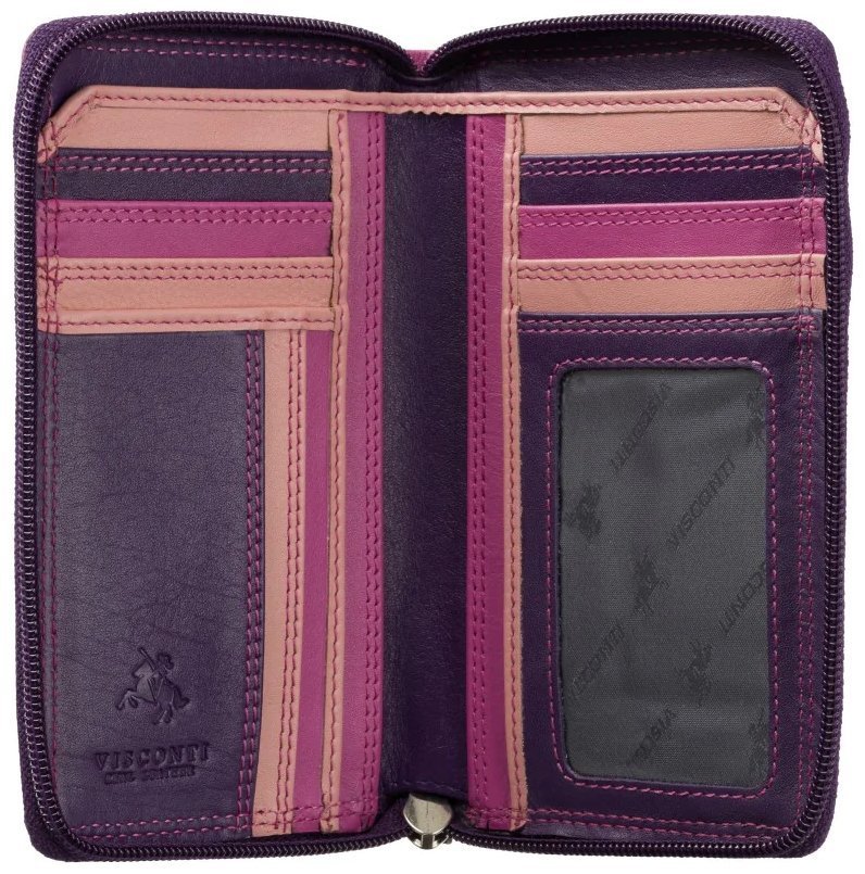 Розово-фиолетовый женский кошелек из натуральной кожи на молнии Visconti Aruba 70747