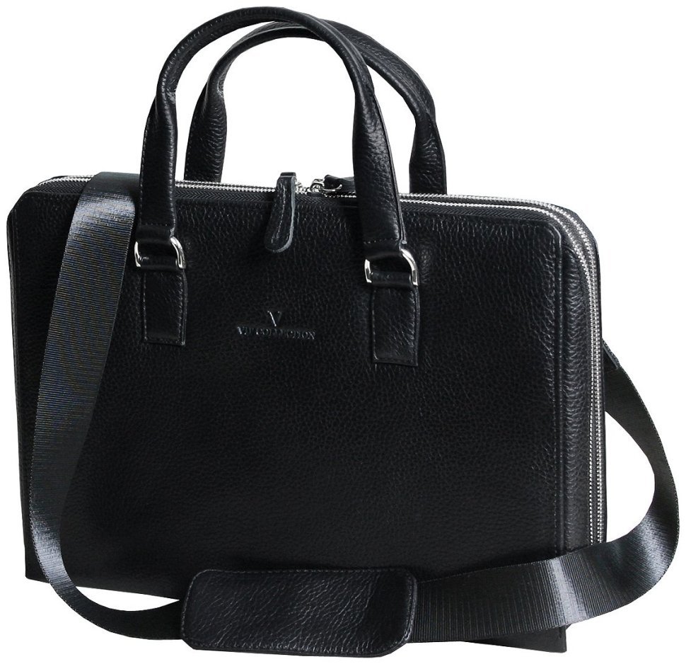 Сумка для ноутбука 13 дюймов черного цвета в зернистой коже Vip Collection 102347 modnotak фото №1