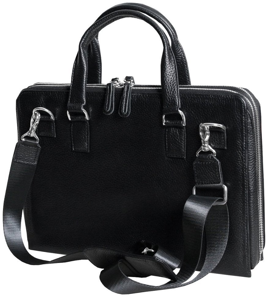 Сумка для ноутбука 13 дюймов черного цвета в зернистой коже Vip Collection 102347 modnotak фото №2