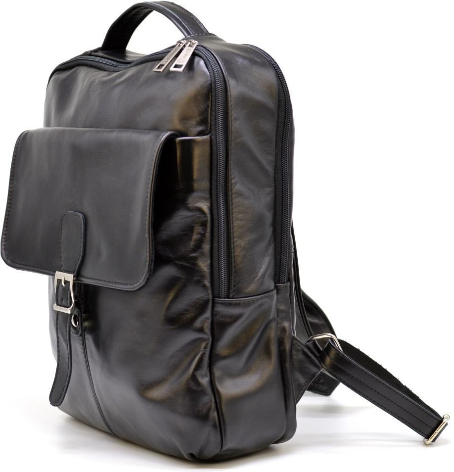 Мужской рюкзак большого размера из натуральной кожи черного окраса TARWA (19928)