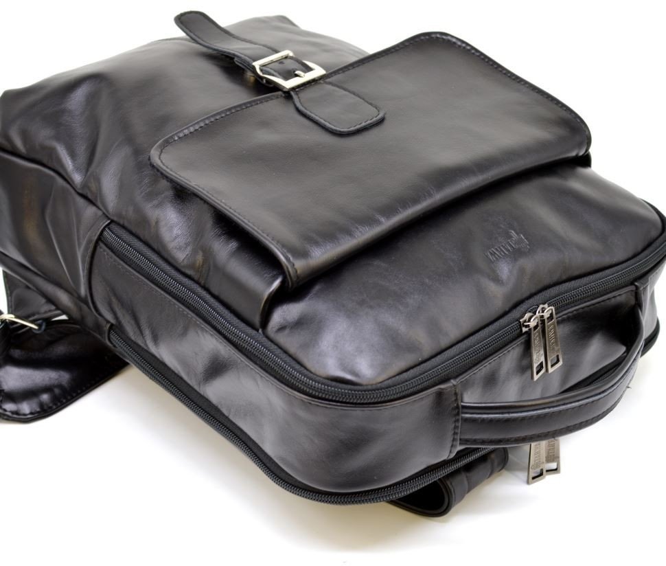 Мужской рюкзак большого размера из натуральной кожи черного окраса TARWA (19928)