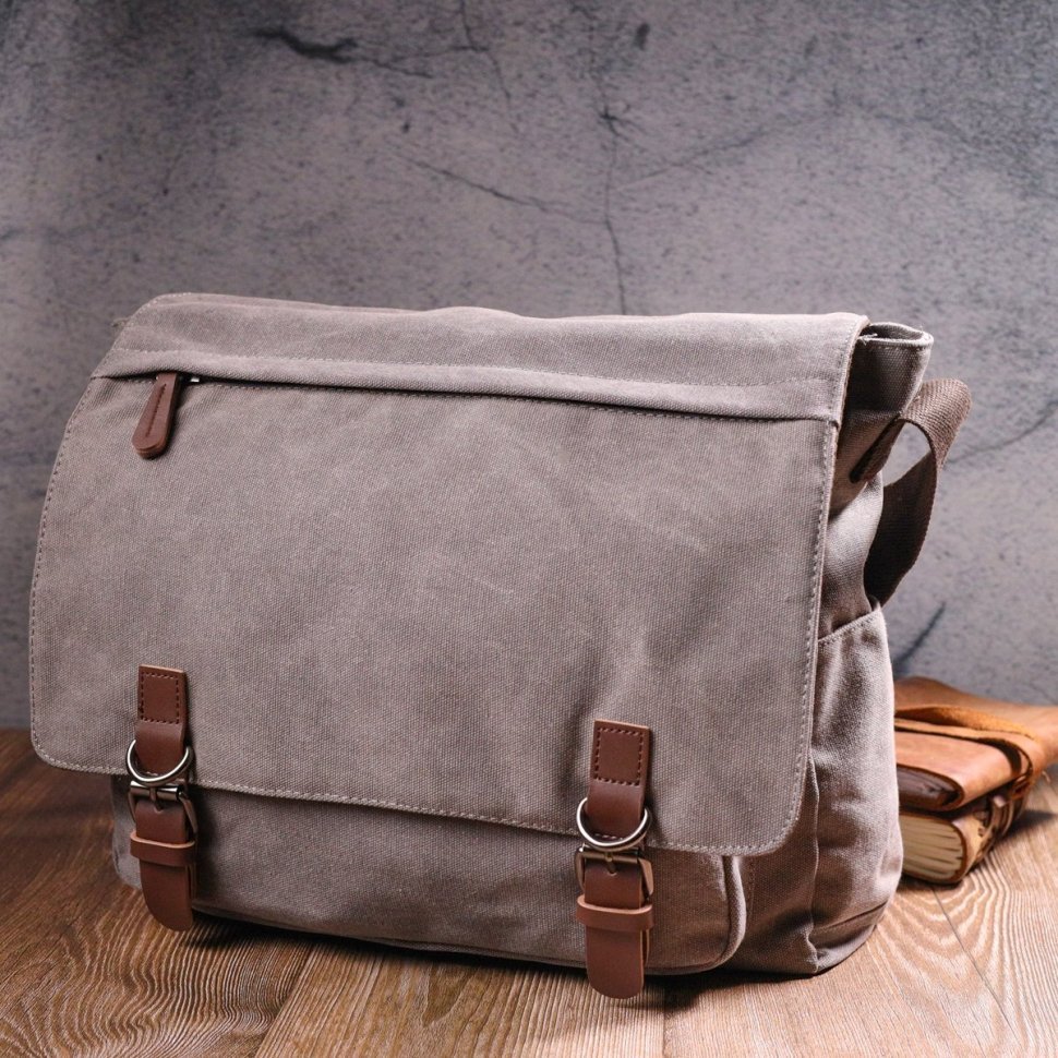 Сіра горизонтальна чоловіча сумка для ноутбука з текстилю Vintage (2421241)