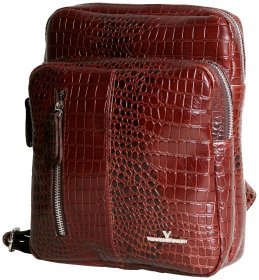 Чоловіча сумка-слінг із натуральної шкіри під крокодила коричневого кольору Vip Collection 102647