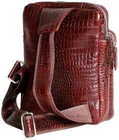 Чоловіча сумка-слінг із натуральної шкіри під крокодила коричневого кольору Vip Collection 102647