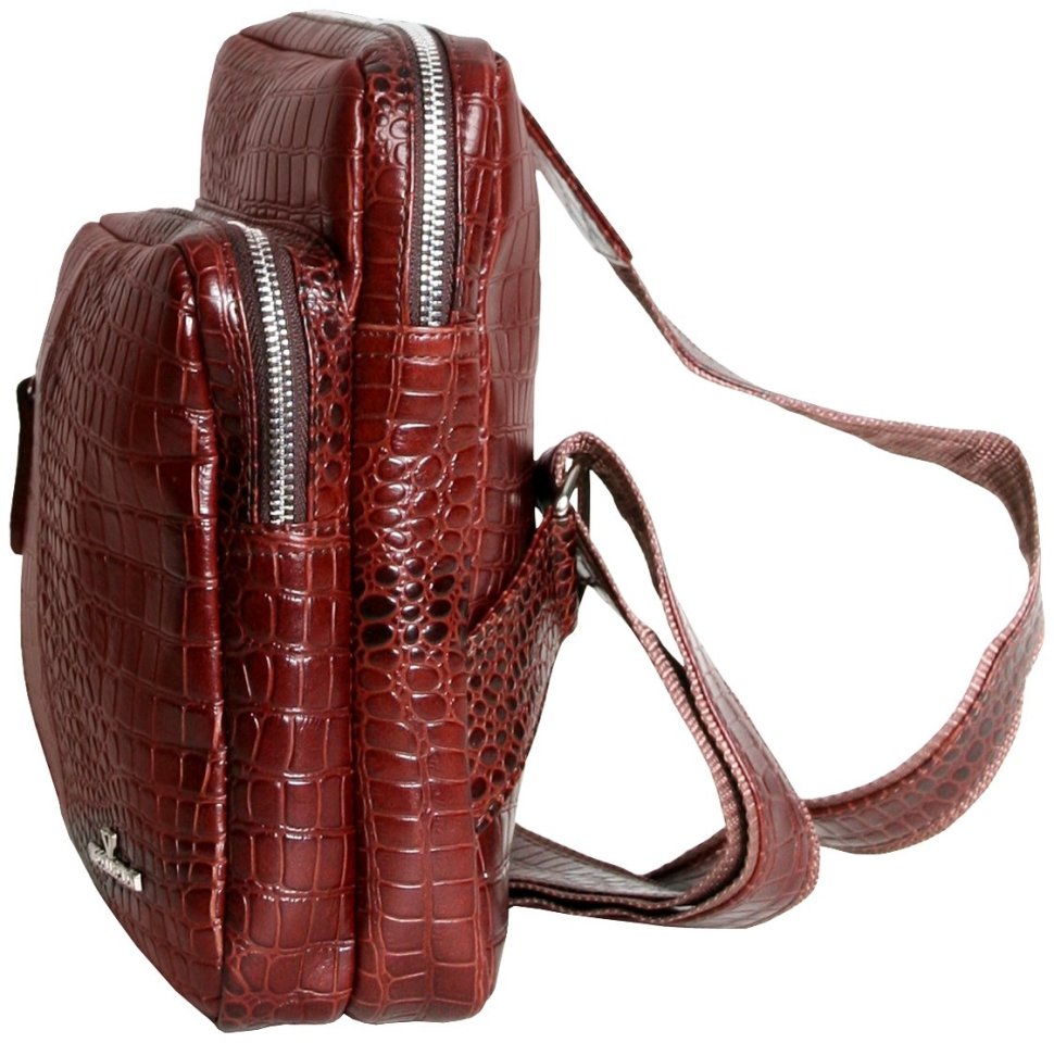 Чоловіча сумка-слінг із натуральної шкіри під крокодила коричневого кольору Vip Collection 102647 modnotak фото №3