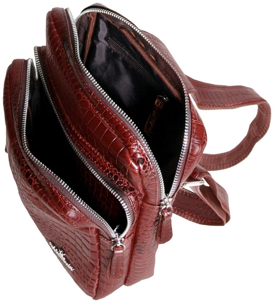Чоловіча сумка-слінг із натуральної шкіри під крокодила коричневого кольору Vip Collection 102647 modnotak фото №4