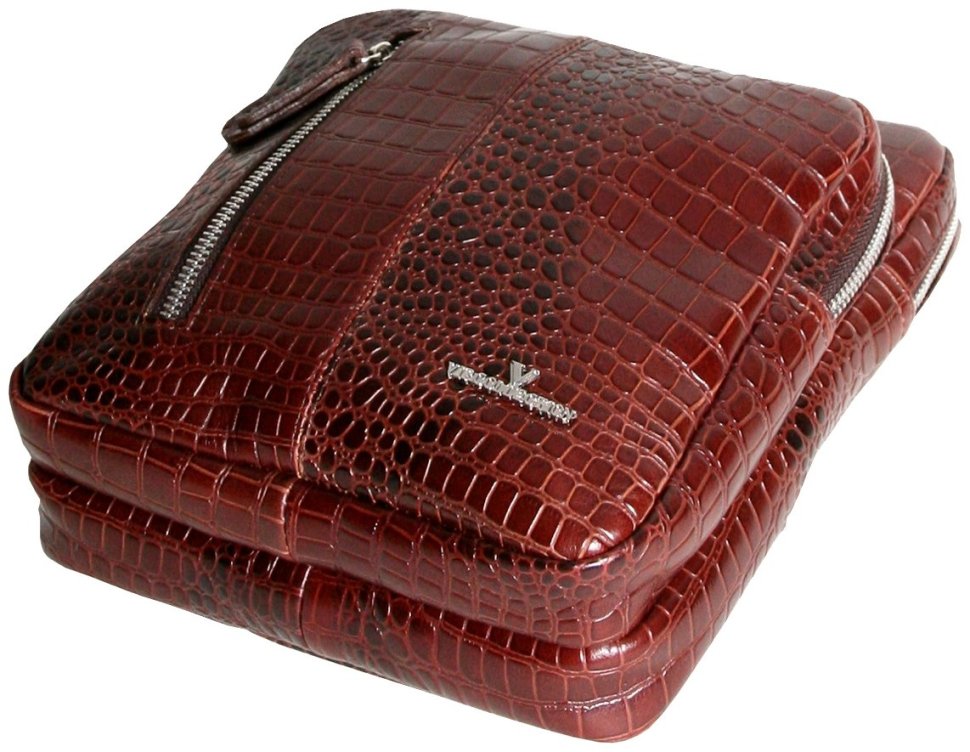 Чоловіча сумка-слінг із натуральної шкіри під крокодила коричневого кольору Vip Collection 102647 modnotak фото №5