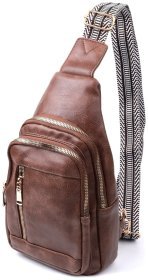 Удобная слинг-сумка из кожзама Vintage 22747 Коричневый