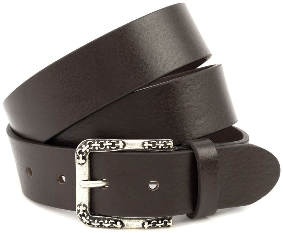 Шкіряний жіночий італійський ремінь з гарною пряжкою з орнаментом Gherardini 40800 темно-коричневий фото №1 Шкіряний жіночий італійський ремінь з гарною пряжкою з орнаментом Gherardini 40800 темно-коричневий modnotak фото №1