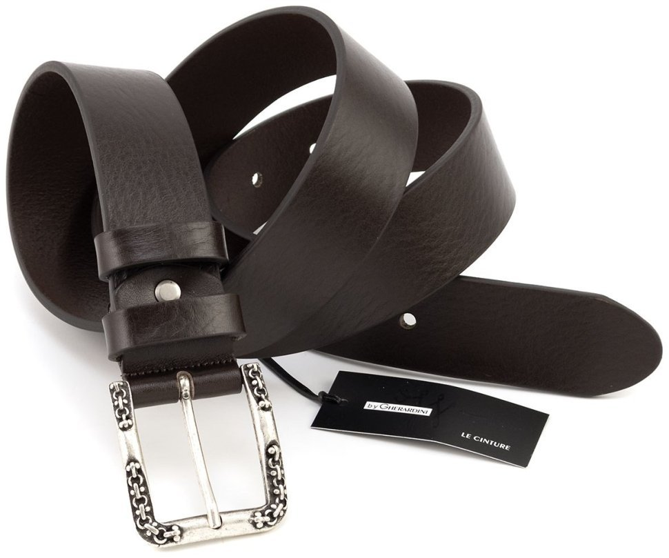 Шкіряний жіночий італійський ремінь з гарною пряжкою з орнаментом Gherardini 40800 темно-коричневий фото №5 Шкіряний жіночий італійський ремінь з гарною пряжкою з орнаментом Gherardini 40800 темно-коричневий modnotak фото №5