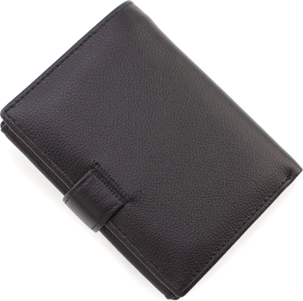 Мужской вертикальный бумажник среднего размера из черной кожи Leather Collection (21534)