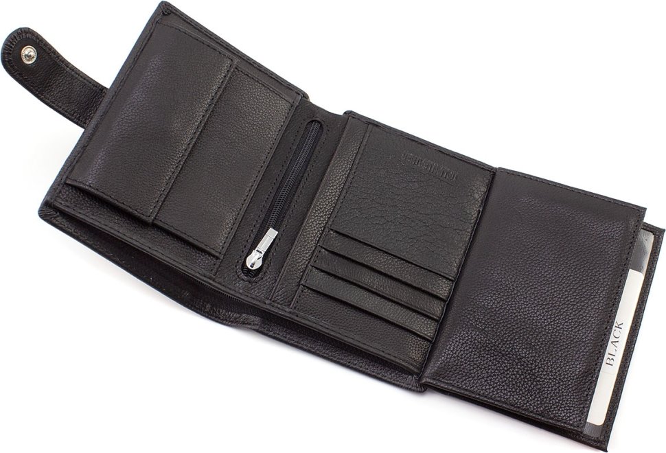Мужской вертикальный бумажник среднего размера из черной кожи Leather Collection (21534)