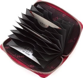 Красная кожаная визитница маленького размера на молнии KARYA (18055)