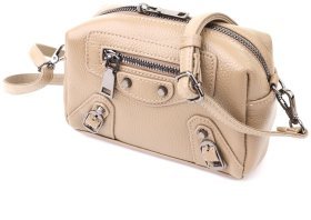 Жіноча сумка із фактурної шкіри через плече Vintage 103147 бежевого кольору