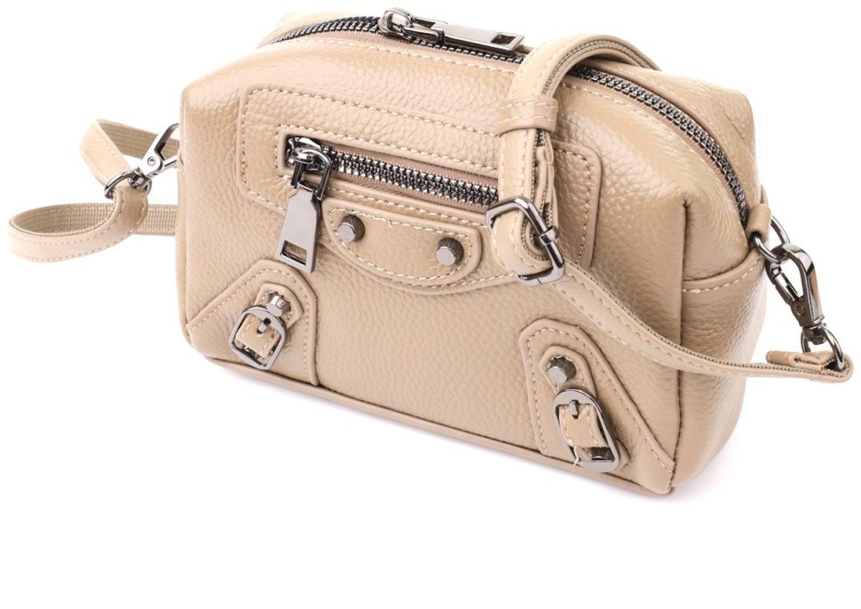 Жіноча сумка із фактурної шкіри через плече Vintage 103147 бежевого кольору modnotak фото №1