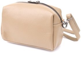 Жіноча сумка із фактурної шкіри через плече Vintage 103147 бежевого кольору