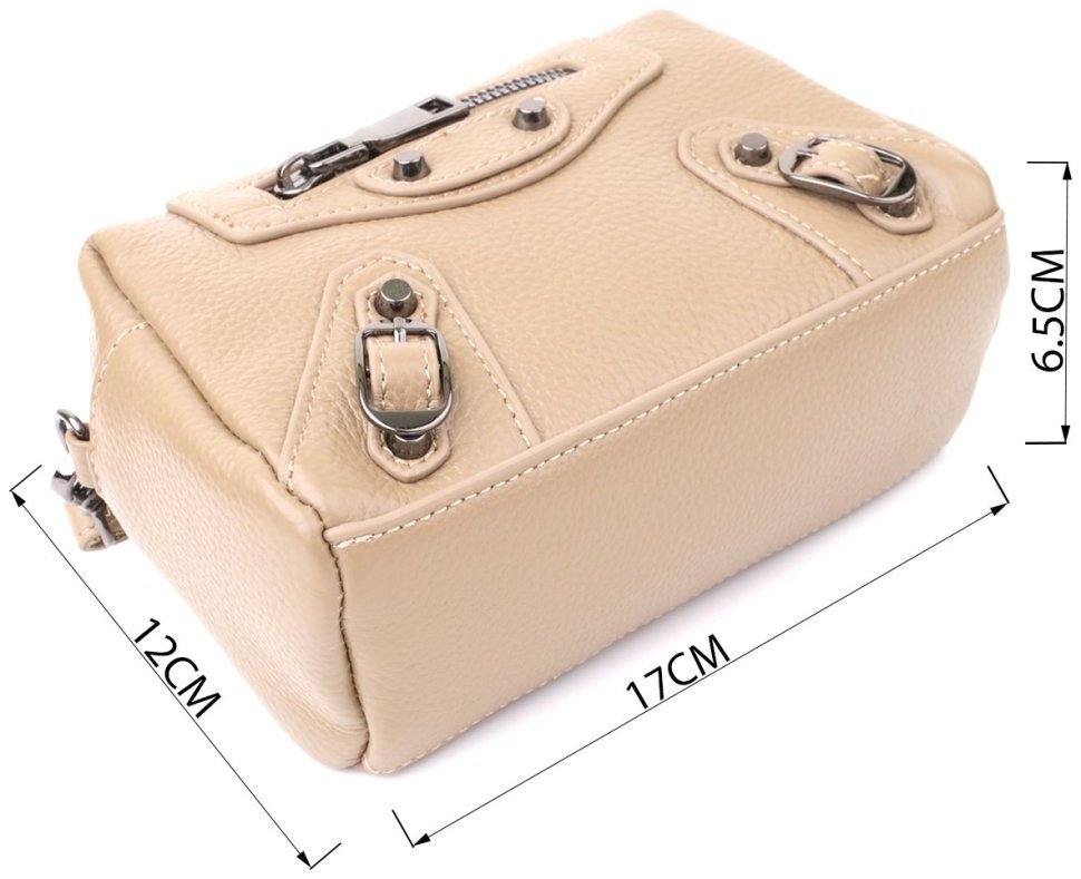 Жіноча сумка із фактурної шкіри через плече Vintage 103147 бежевого кольору modnotak фото №3