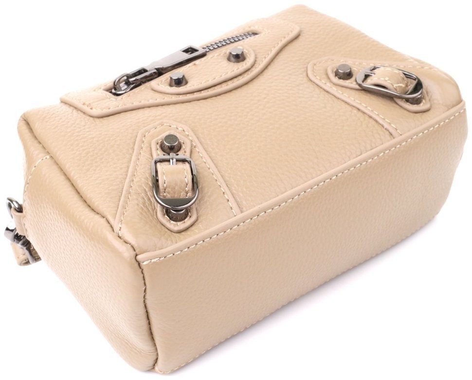 Жіноча сумка із фактурної шкіри через плече Vintage 103147 бежевого кольору modnotak фото №5