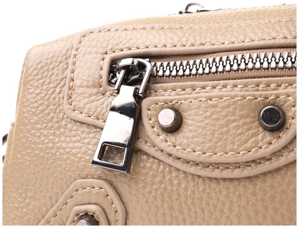 Жіноча сумка із фактурної шкіри через плече Vintage 103147 бежевого кольору modnotak фото №6