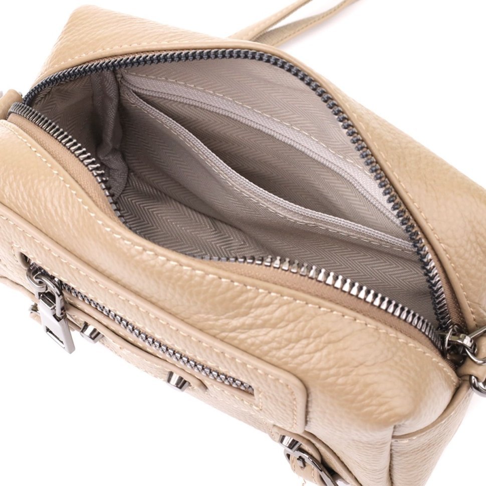 Жіноча сумка із фактурної шкіри через плече Vintage 103147 бежевого кольору modnotak фото №7