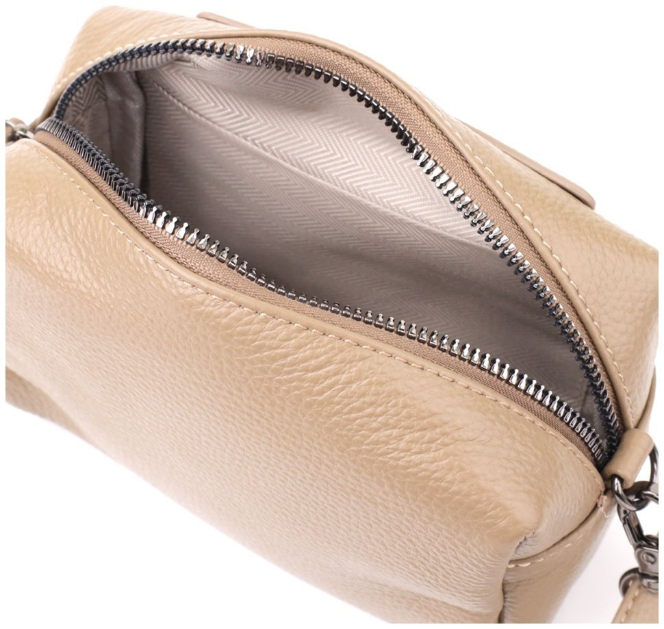 Жіноча сумка із фактурної шкіри через плече Vintage 103147 бежевого кольору modnotak фото №8