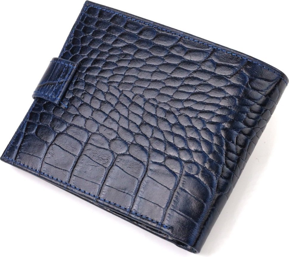 Синее мужское портмоне горизонтального типа из натуральной кожи с тиснением под крокодила CANPELLINI (2421883)