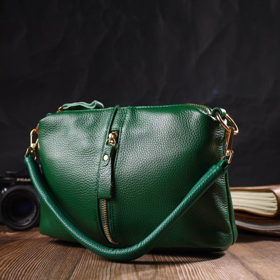 Жіноча сумка зеленого кольору з натуральної шкіри через плече Vintage (2422097)
