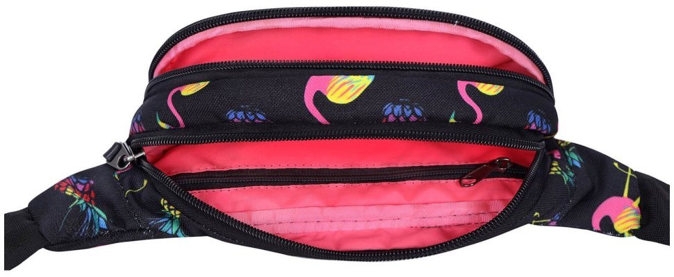 Женская текстильная сумка-бананка черного цвета с принтом Bagland Bella 53547