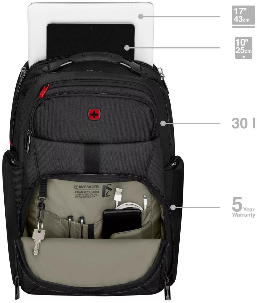 Вместительный мужской рюкзак для ноутбука из качественного полиэстера Wenger New Icons Meteor 17" черного цвета 103647 modnotak фото №3