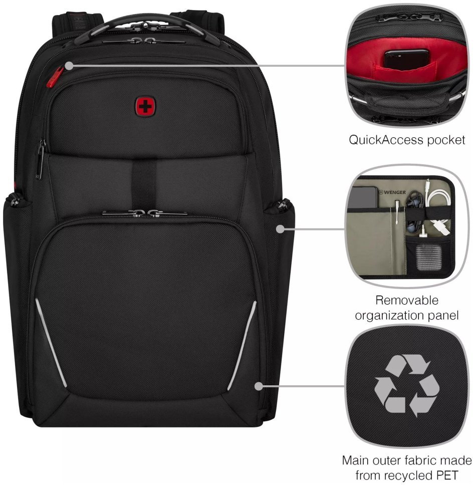 Вместительный мужской рюкзак для ноутбука из качественного полиэстера Wenger New Icons Meteor 17" черного цвета 103647 modnotak фото №4