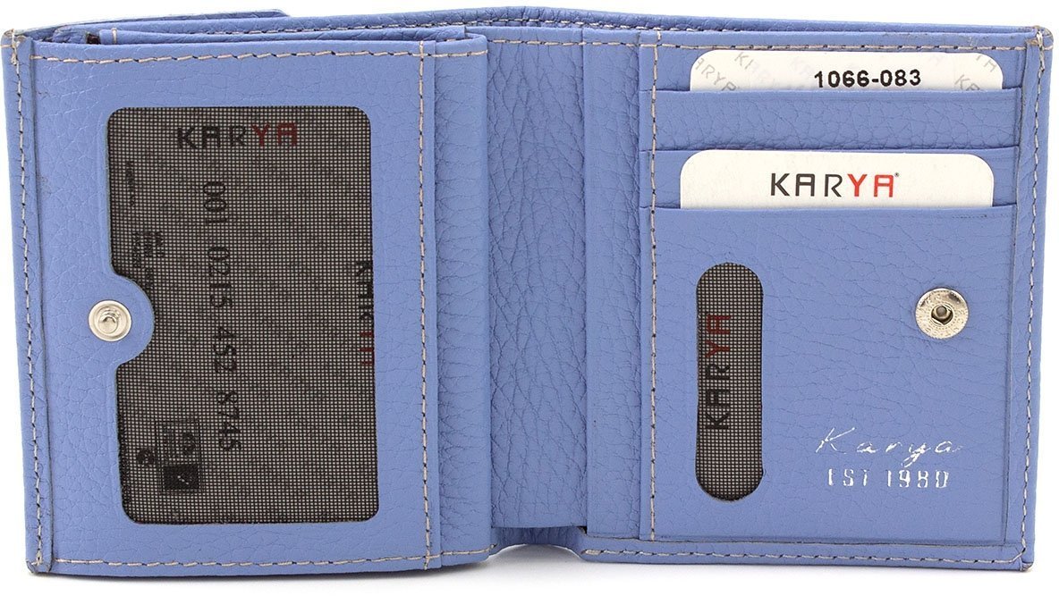 Женский кошелек голубого цвета из качественной кожи на кнопке KARYA (19841)