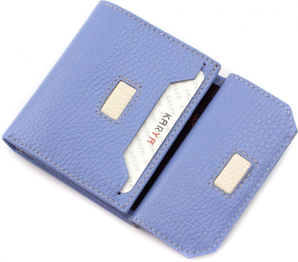 Жіночий гаманець блакитного кольору з якісної шкіри на кнопці KARYA (19841)