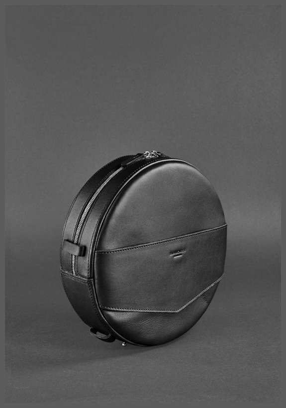 Круглая сумка-рюкзак из натуральной кожи черного цвета BlankNote Maxi (12728)