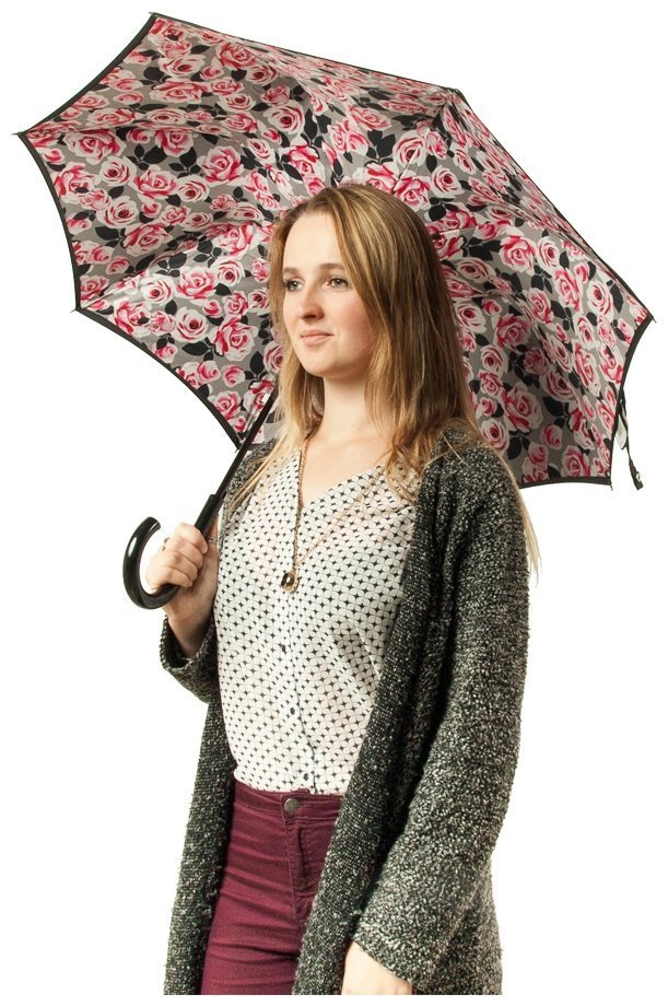 Зонт-трость женский Fulton Bloomsbury-2 L754 Painted Roses (полуавтомат, черный с принтом роз) 93847 modnotak фото №2