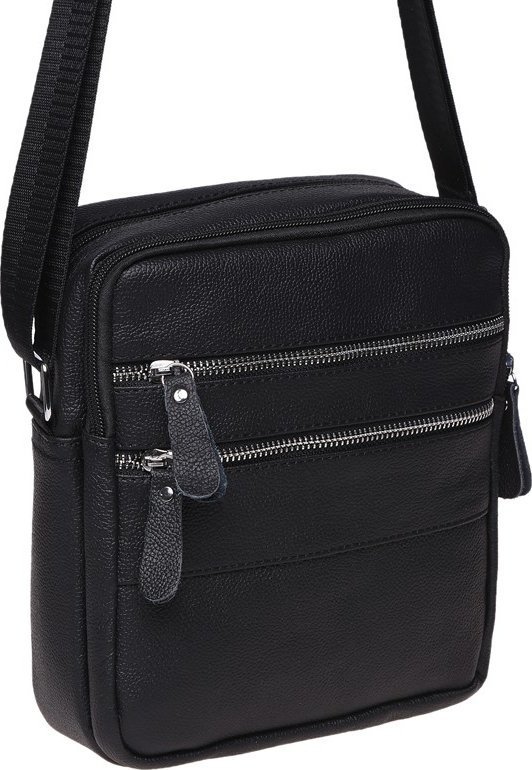 Классическая мужская сумка-планшет черного цвета на две змейки Borsa Leather (21907)