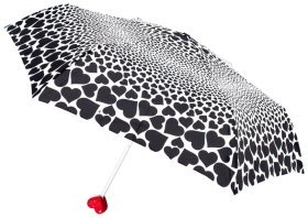 Зонт женский Fulton L926 Curio-2 UV Falling Hearts (Складной, механика, черно-белый с принтом сердец) 94147