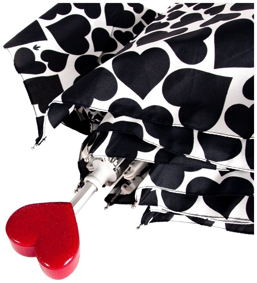 Зонт женский Fulton L926 Curio-2 UV Falling Hearts (Складной, механика, черно-белый с принтом сердец) 94147 modnotak фото №6
