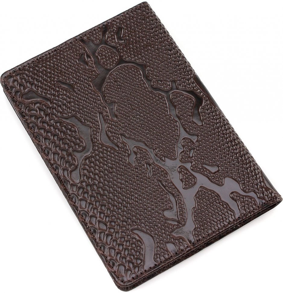 Обкладинка для паспорта з лакової шкіри в темно-коричневому кольорі KARYA (092-015)