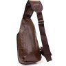 Темно-коричневая мужская сумка-рюкзак через плечо на два отделения кожзама Vintage (20560) - 2