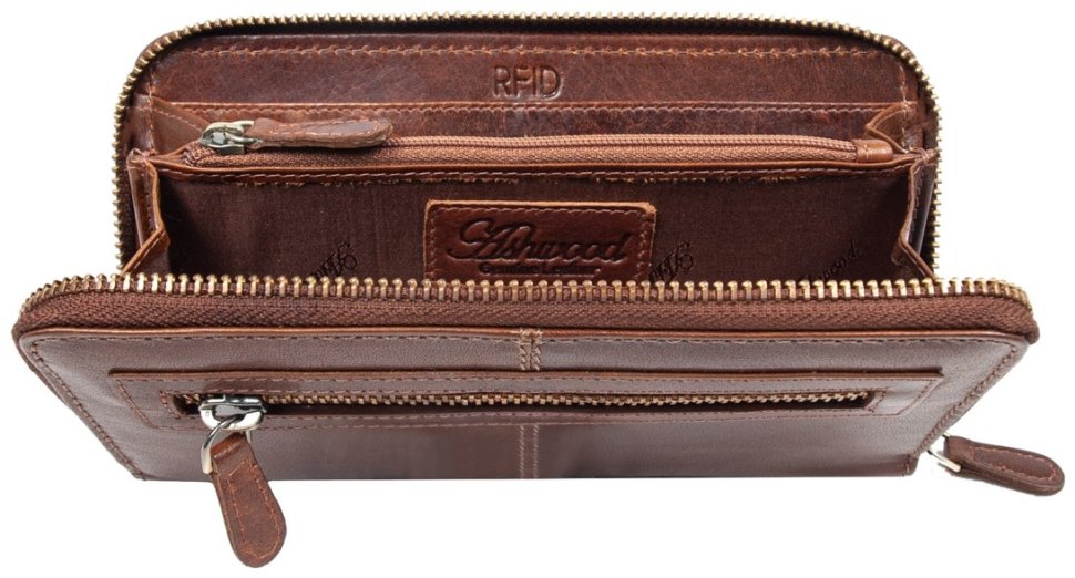 Женский кожаный кошелек из гладкой кожи с RFID-защитой коричневого цвета Ashwood T90 94247 (на молнии) modnotak фото №5