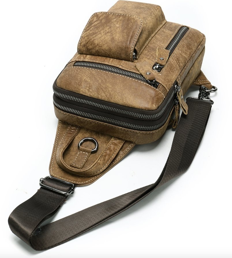 Светло-коричневая сумка через плечо из натураьной кожи Vintage (20096)