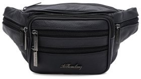 Кожаная мужская сумка на пояс с 1 основным отделением Borsa Leather 104547 черного цвета