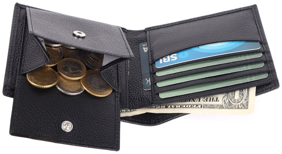 Мужское портмоне без застежки из фактурной кожи Brampton London Plutus 94547 черного цвета modnotak фото №4