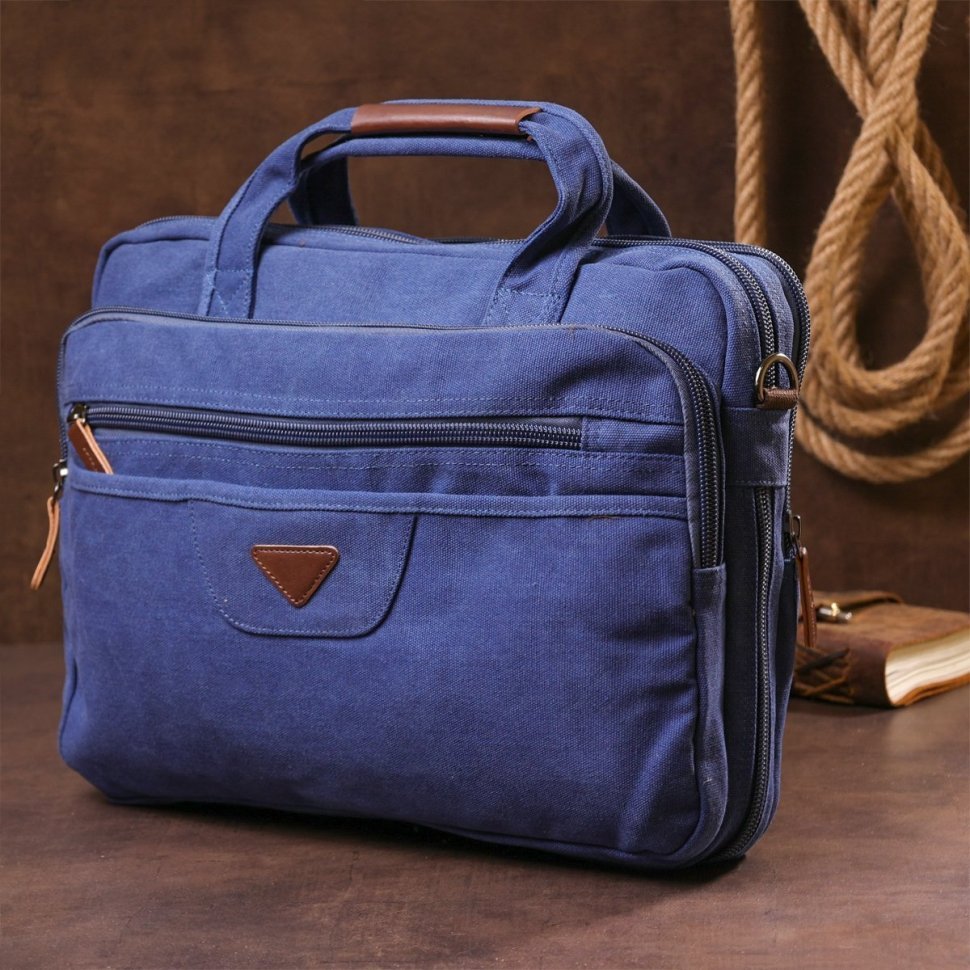 Синя сумка з якісного текстилю для ноутбука Vintage (20184)