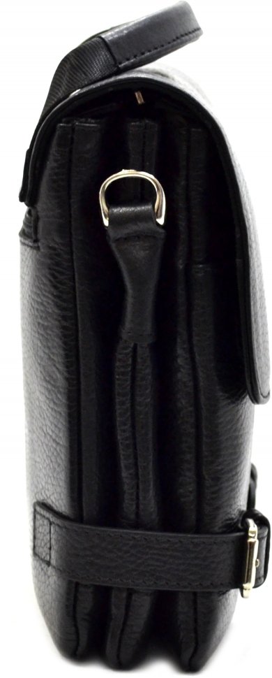 Чорна чоловіча сумка-барсетка зі шкіри флотар з декоративними пряжками DESISAN (19184)