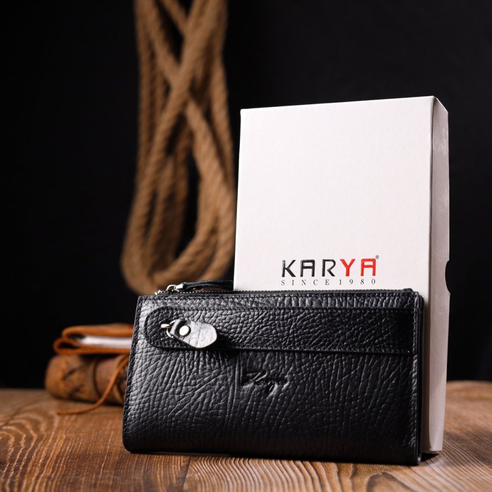 Чорний стильний купюрник із натуральної шкіри на кнопці KARYA (2421133)