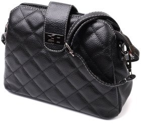 Стильная женская сумка из натуральной кожи с ромбовидным тиснением Vintage 94847 (черная)
