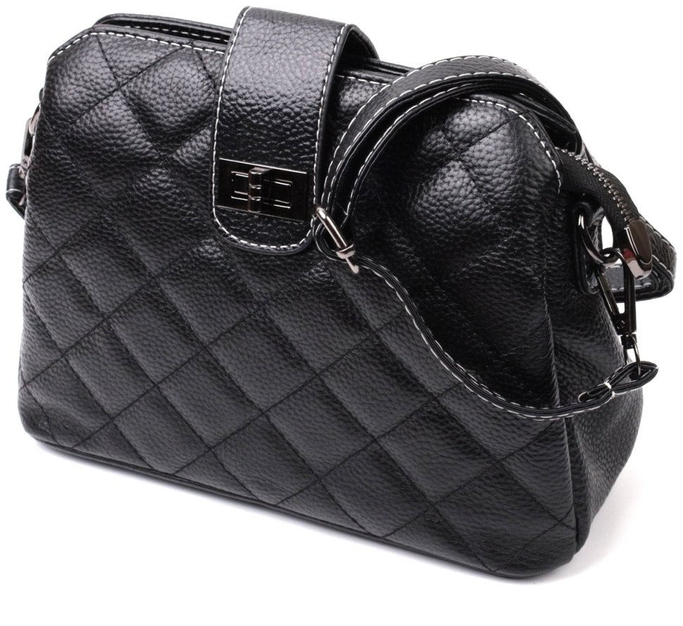 Стильная женская сумка из натуральной кожи с ромбовидным тиснением Vintage 94847 (черная) фото №1 Стильная женская сумка из натуральной кожи с ромбовидным тиснением Vintage 94847 (черная) modnotak фото №1