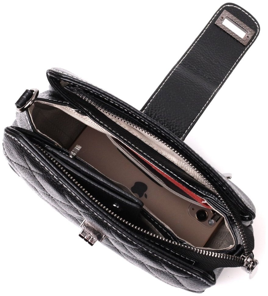 Стильная женская сумка из натуральной кожи с ромбовидным тиснением Vintage 94847 (черная) фото №8 Стильная женская сумка из натуральной кожи с ромбовидным тиснением Vintage 94847 (черная) modnotak фото №8